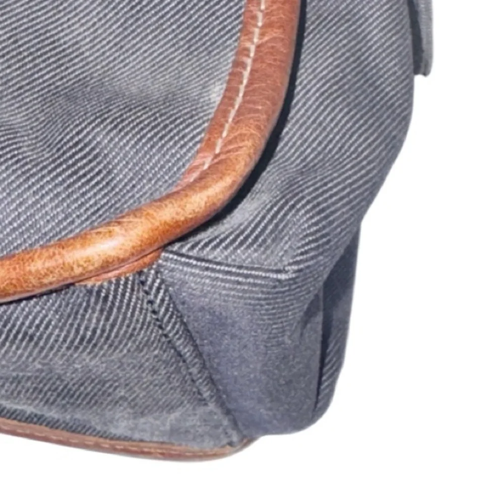 Fossil Vintage Y2K Crossbody Bag Charcoal Gray Canvas & Brown Leather Handbag